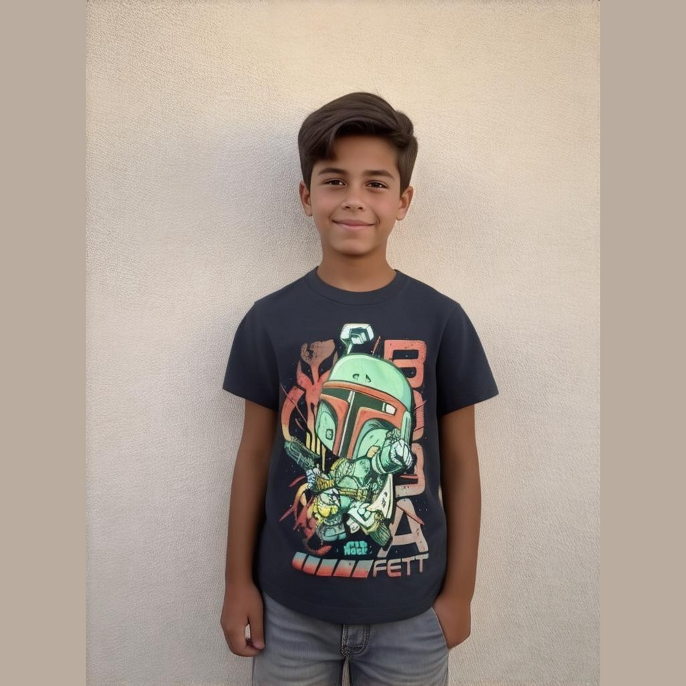 Boy's Medium Graphic T-Shirt With Funko Pop Mini Boba Fett Star Wars